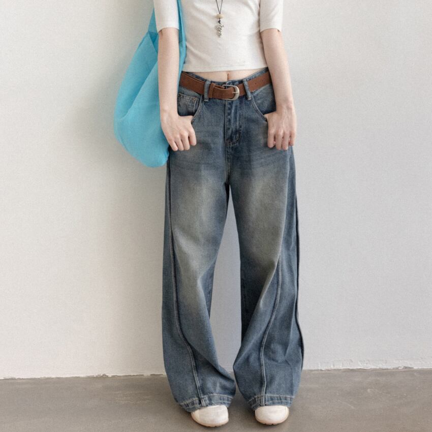 wide-leg denim pants　J00458
