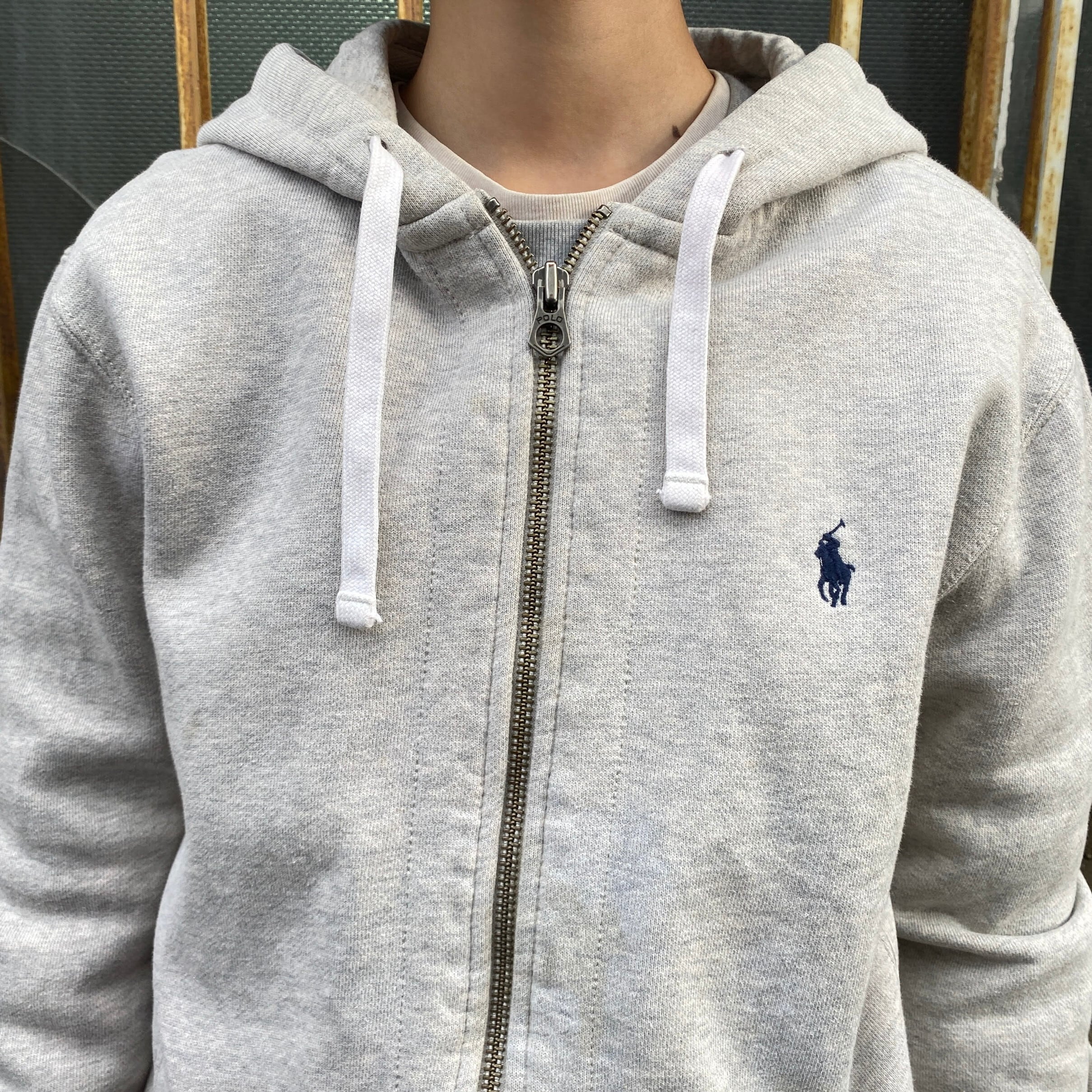 POLO Ralph Lauren ポロ ラルフローレン フルジップ スウェットパーカー メンズM 古着 ワンポイントロゴ刺繍 グレー 【パーカー】  | cave 古着屋【公式】古着通販サイト