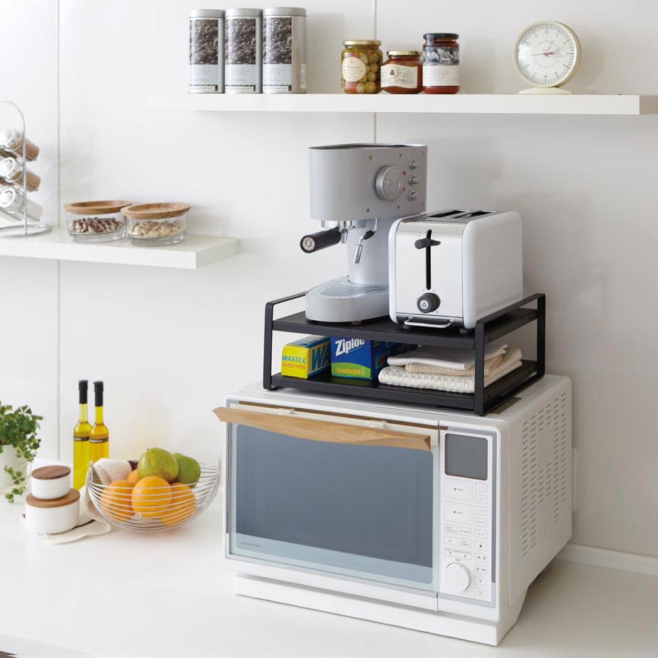 山崎実業　tower レンジ台　レンジ下収納　ブラック 山崎実業 オーブンレンジラック タワー tower ブラック 1443