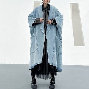DENIM 3/4 SLEEVES LONG DESIGN GOWN COAT 1color M-14861