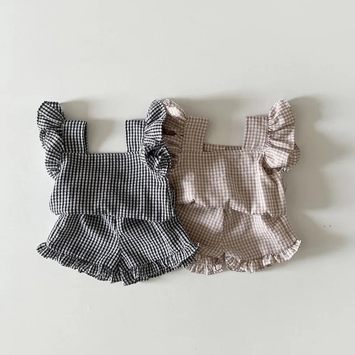 【即納】frill setup ｜ セットアップ チェック フリル 可愛い 女の子