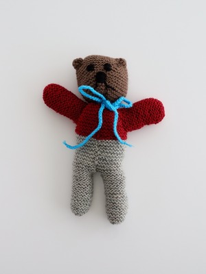 手編みのぬいぐるみ 茶色のくま / Hand Knit  Multicolor Plush Brown Bear