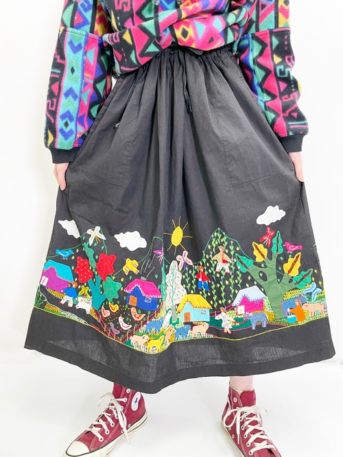 Vintage Folk Art Embroidered Skirt Made In Clombia
