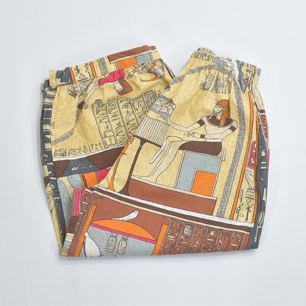 Remake リメイク エジプティシャン デザイン 総柄 テキスタイル バルーンシルエット イージーパンツ 再構築 ユニセックスサイズ グレー W65~104cm