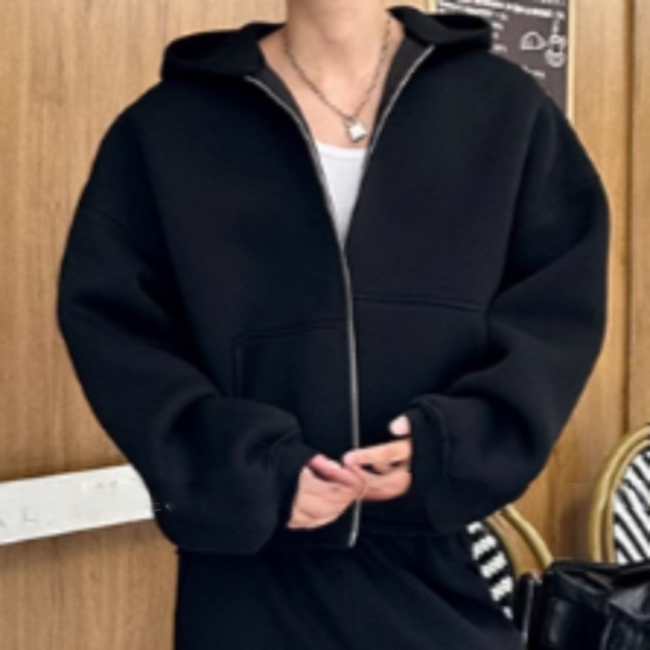 ボリューミードロップショルダーモードパーカー　0855