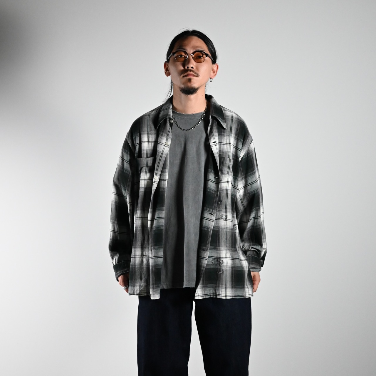 BOWWOW / REMADE RAYON PLAID SHIRT AGED