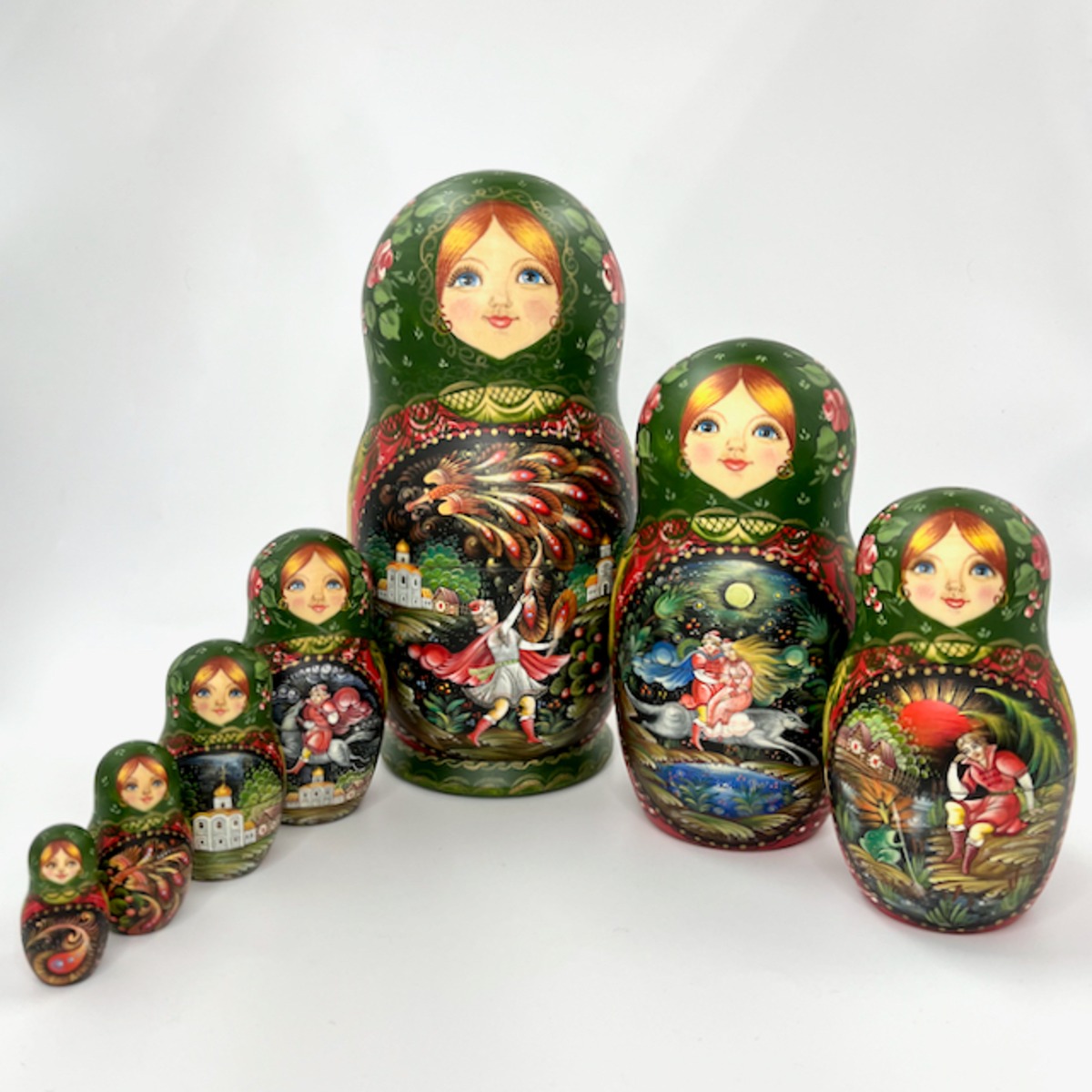 ロシア民話 特大マトリョーシカ 7個組 イワン王子(緑) | Romanov 