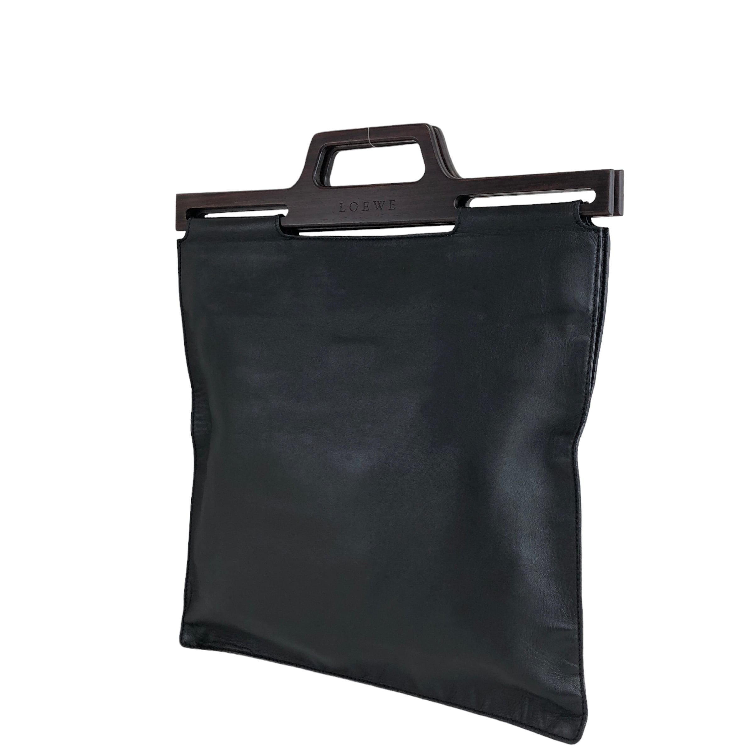 LOEWE ロエベ ハンドバッグ ブラック ロゴ レザー トートバッグ ウッド