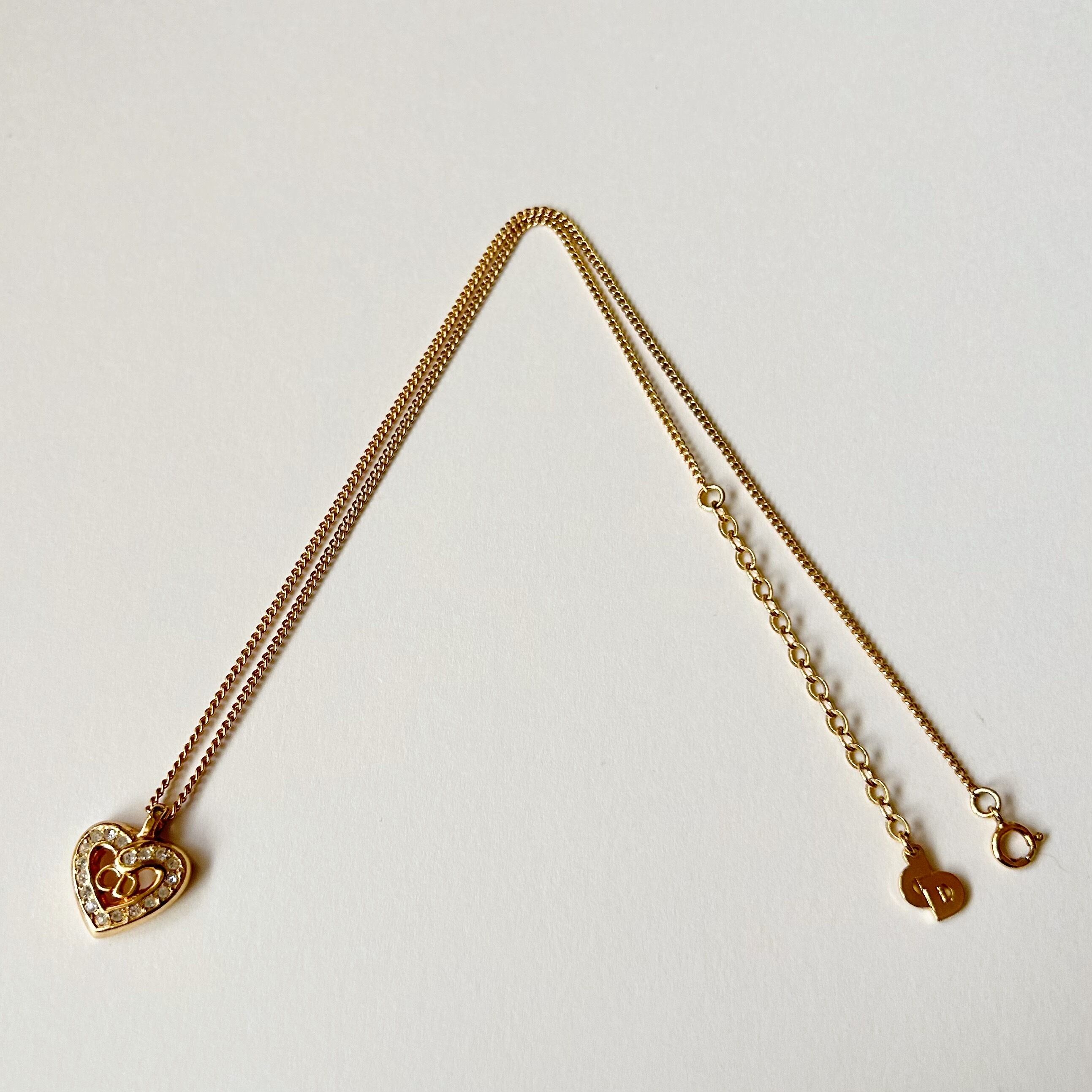 N5152】Christian Dior logo heart rhinestone necklace/クリスチャン