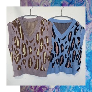 select 11119：leopard knit vest (2colors)