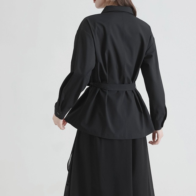 Belted asymmetrical long sleeve shirt blouse C0948