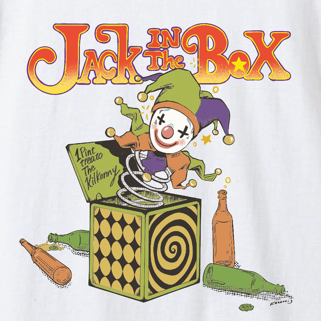 L/S T-shirt “JACK IN The BOX” (White) | 1Pint treato The Kilkenny