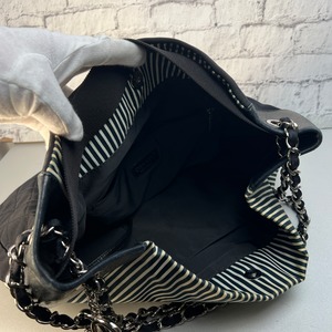 CHANEL シャネル ココマーク ストライプ キャンバス トートバッグ ブラック A-10149