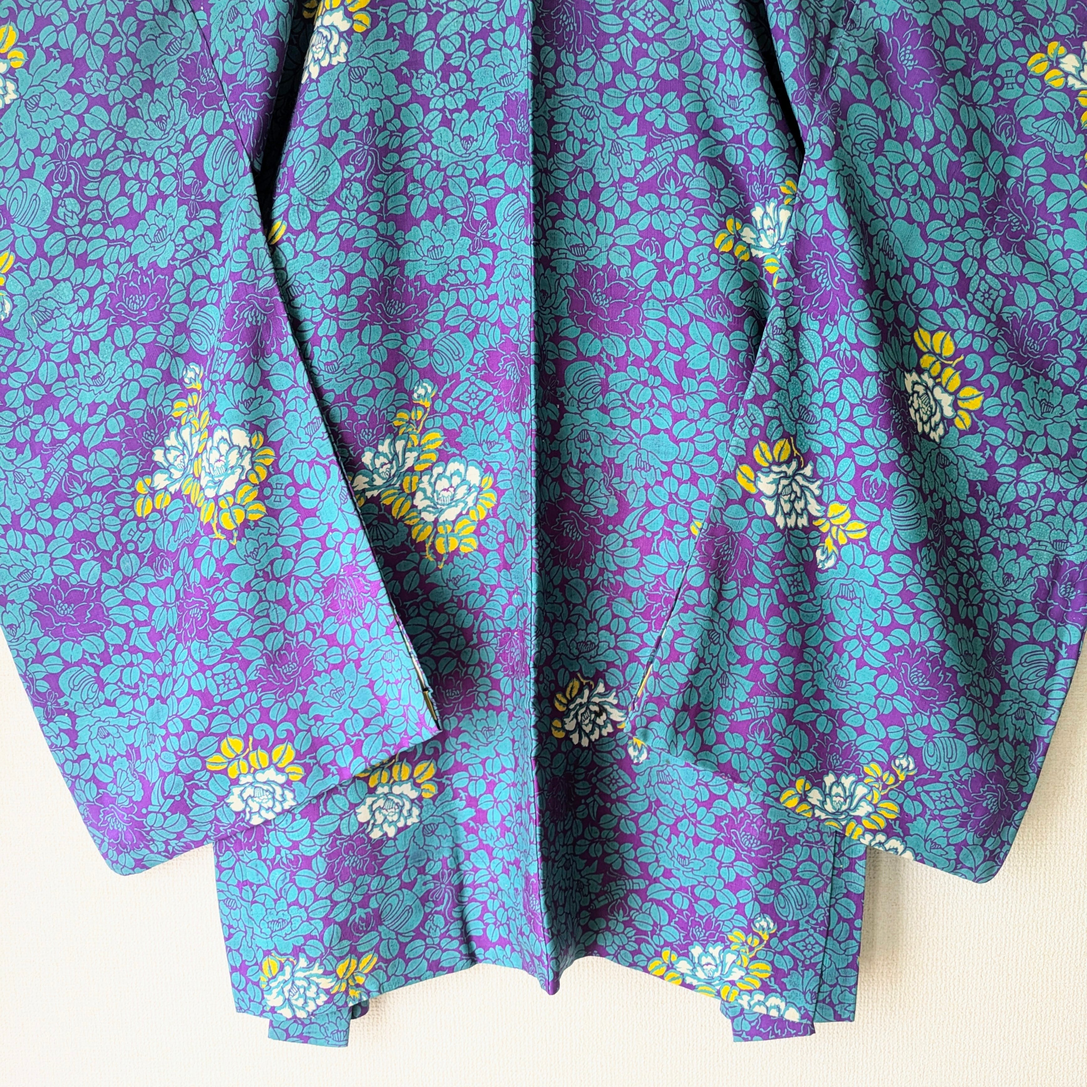 Vintage】HAORI 長羽織 羽織 正絹 型染 椿柄 大正浪漫 古布 時代布