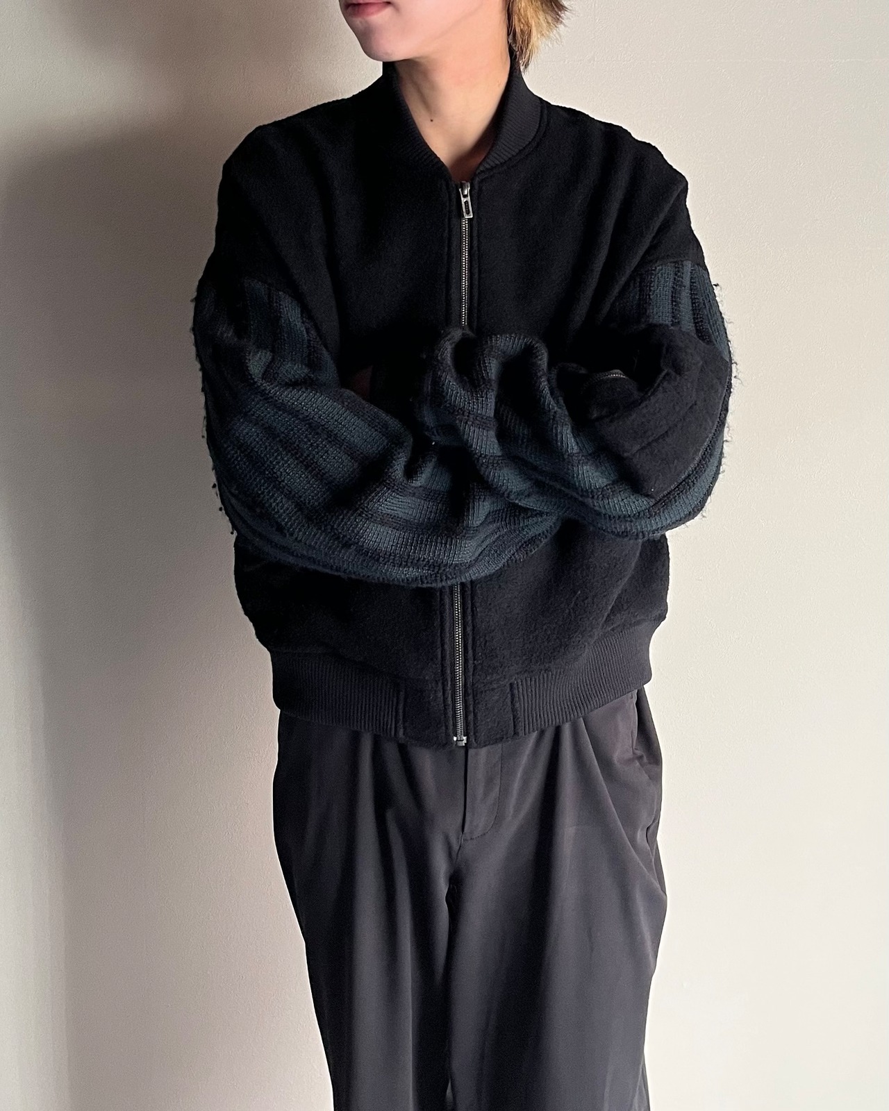 【DOMENICO SAVIO】wool sleeve switching bomber blouson