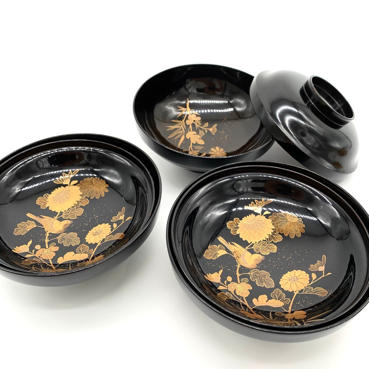骨董品 金蒔絵花鳥図朱菓子椀 10客 もてなし