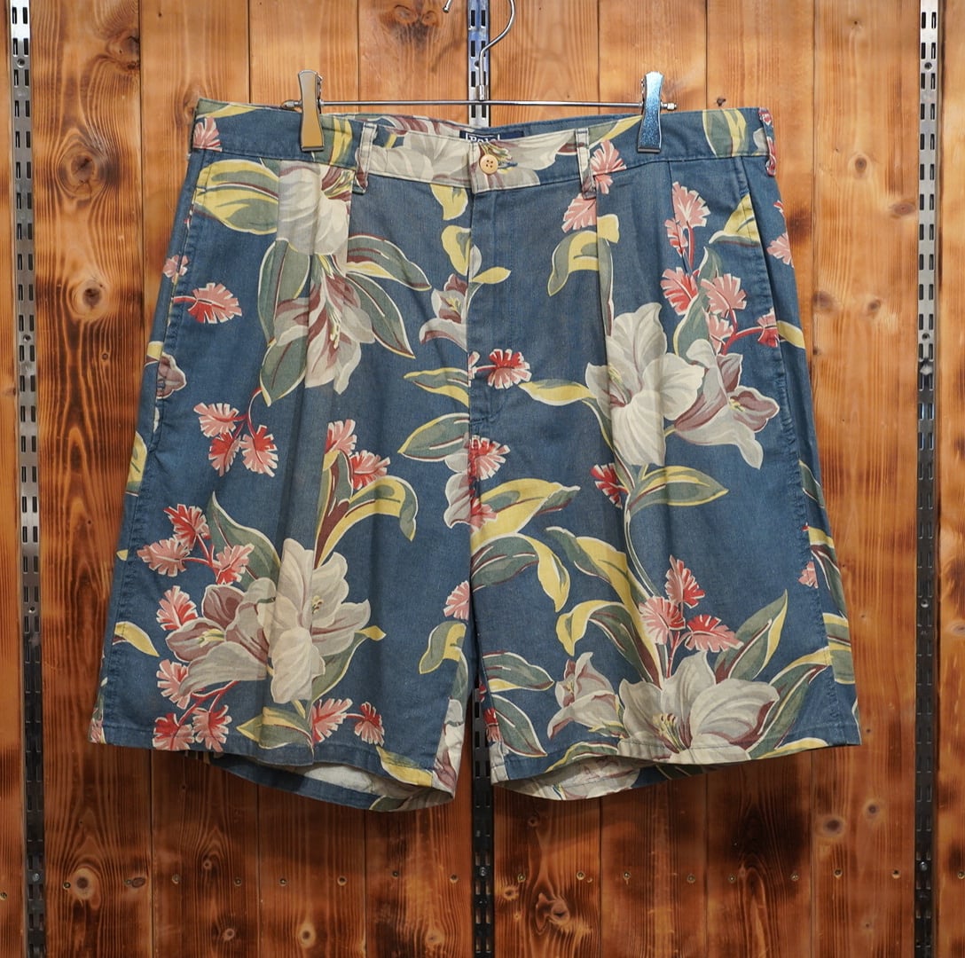 80s90s USA製 ralphlauren リネン混 花柄ショーツ ハーフパンツ W35 /ラルフローレン
