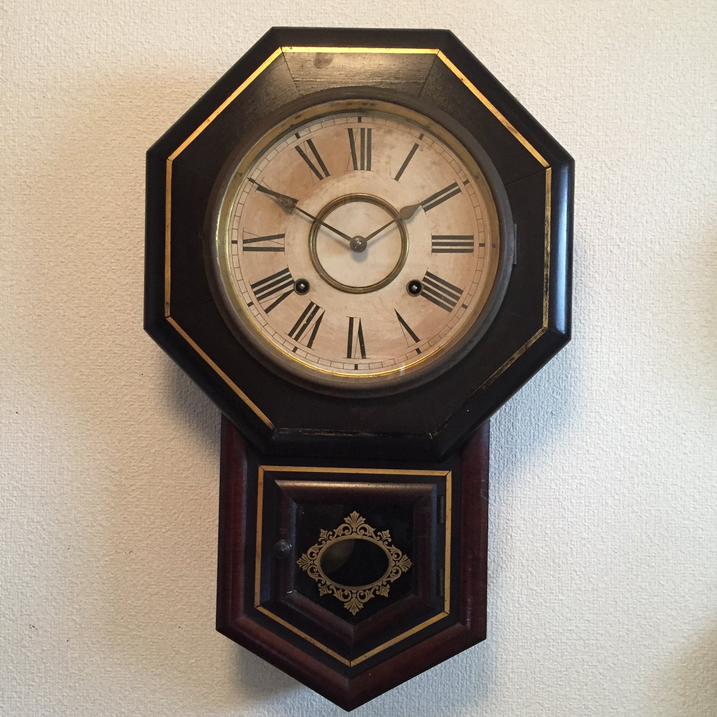 明治期〜大正期 アメリカ アンソニア製 8インチ八角掛時計 オーバーホール済 稼働品