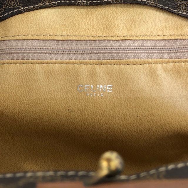 CELINE セリーヌ マカダム ショルダーバッグ ブラウン がま口 PVC チェーンショルダー vintage ヴィンテージ オールド tfpb4s