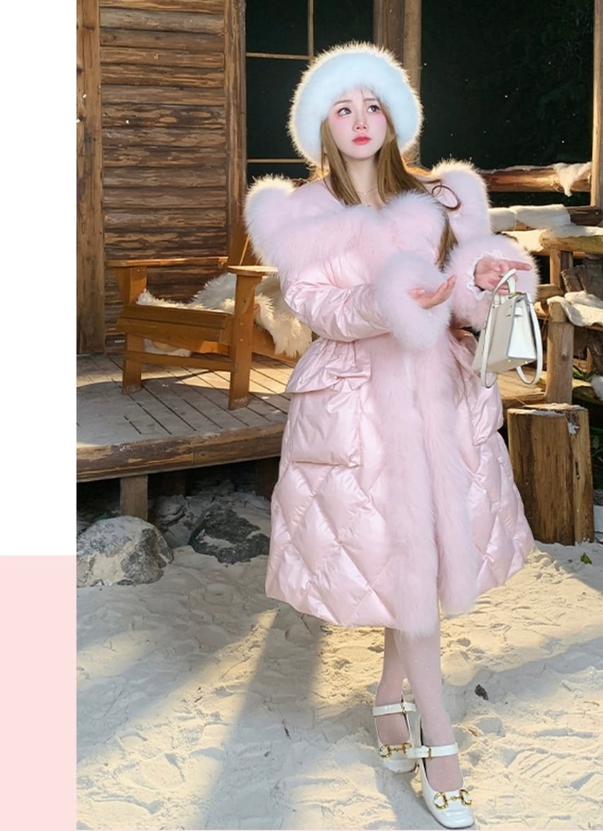 ピンク アウター コート ファー ダウンコート ワンピース 襟