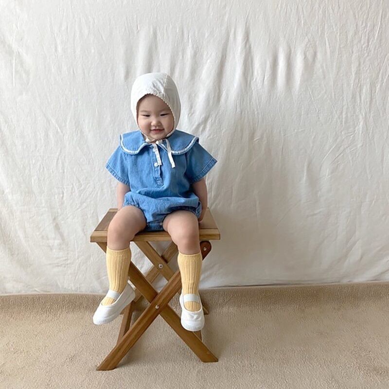 子供服 ロンパース 女の子 男の子 半袖 デニム セーラー ベビー キッズ コットン ブルー 60 90cm Ysk254 海外子供服専門通販サイト リーファ