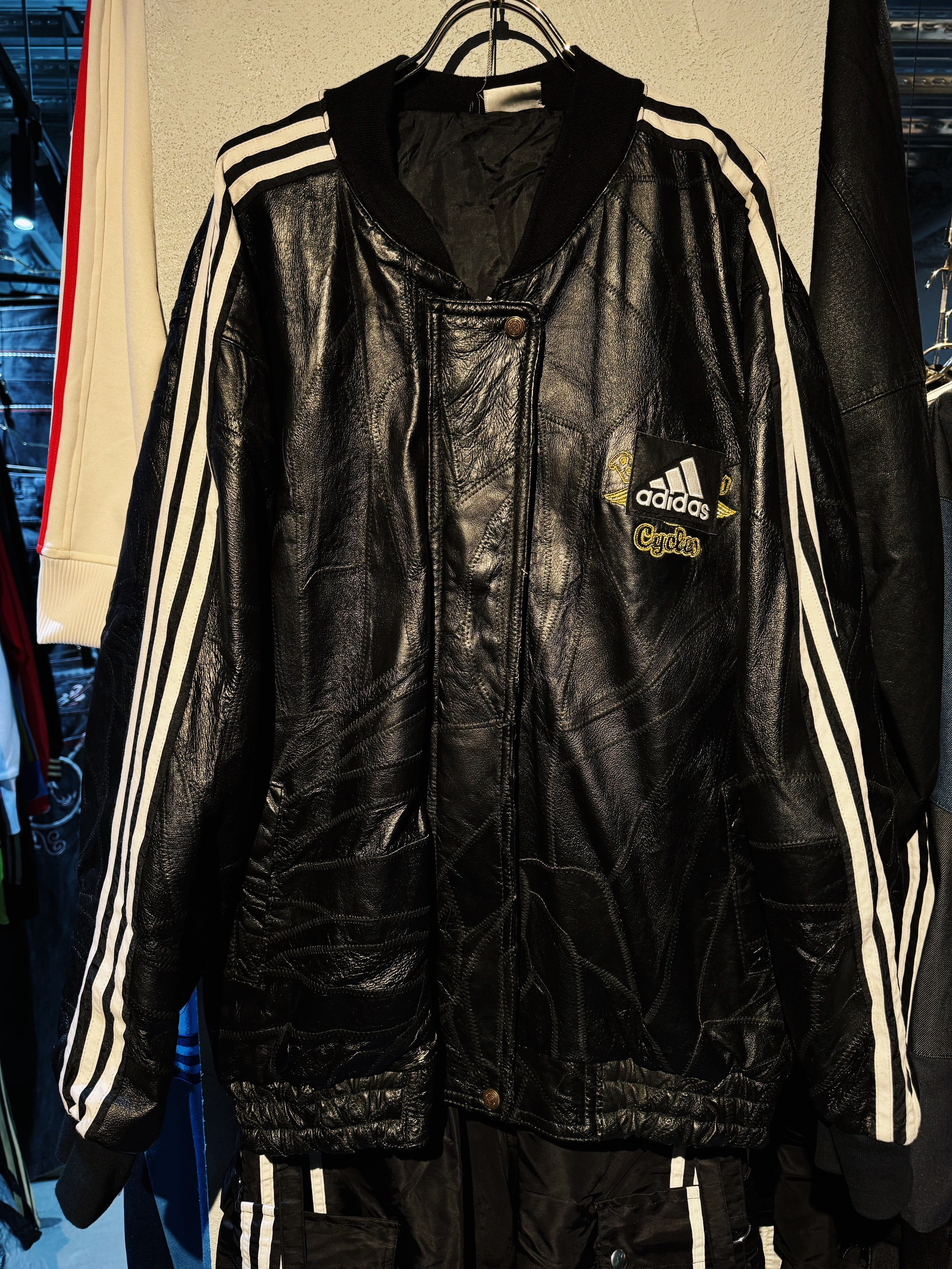 special "original re:meke" vintage "adidas"× vintage leather jacket three strip edition
