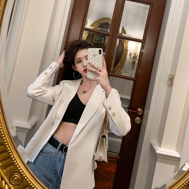 気質ウエスト無地コートルーズ2020夏新レトロシック長袖ミドル丈スーツ女性 YY-ファッション68193907953