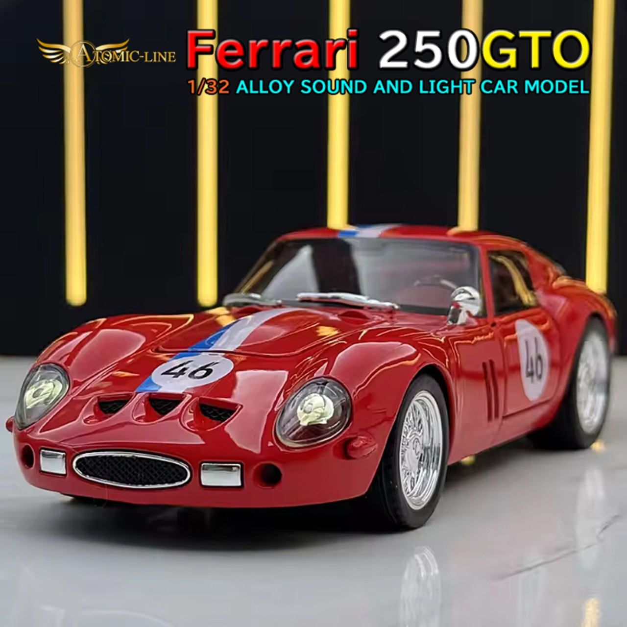 フェラーリ Ferrari 250 GTO 1/32 ミニカー 全4色 ライト点灯 エンジンサウンド 合金モデル 模型 ジオラマ