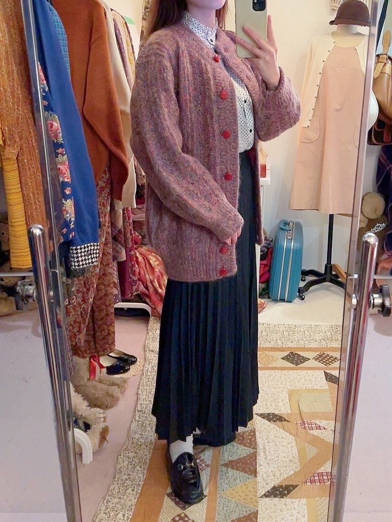 pink mix yarn liner knit cardigan