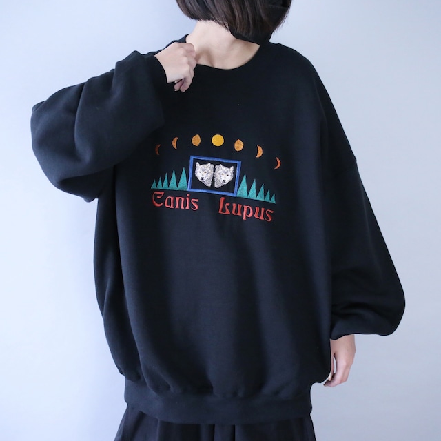 "刺繍×狼" XX over silhouette black sweat