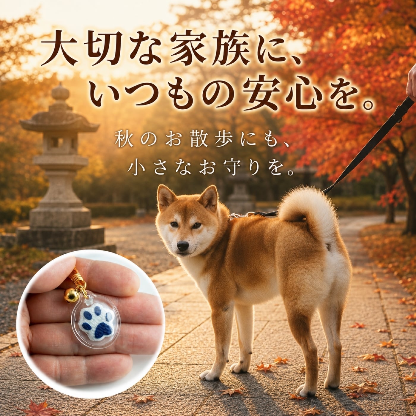 健康祈願 ペット御守り｜防水パウチ ちりめん肉球 キーホルダー 宝来鈴