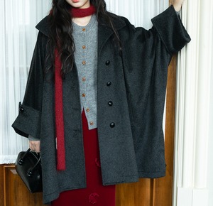 wool blend poncho coat【2025102501】