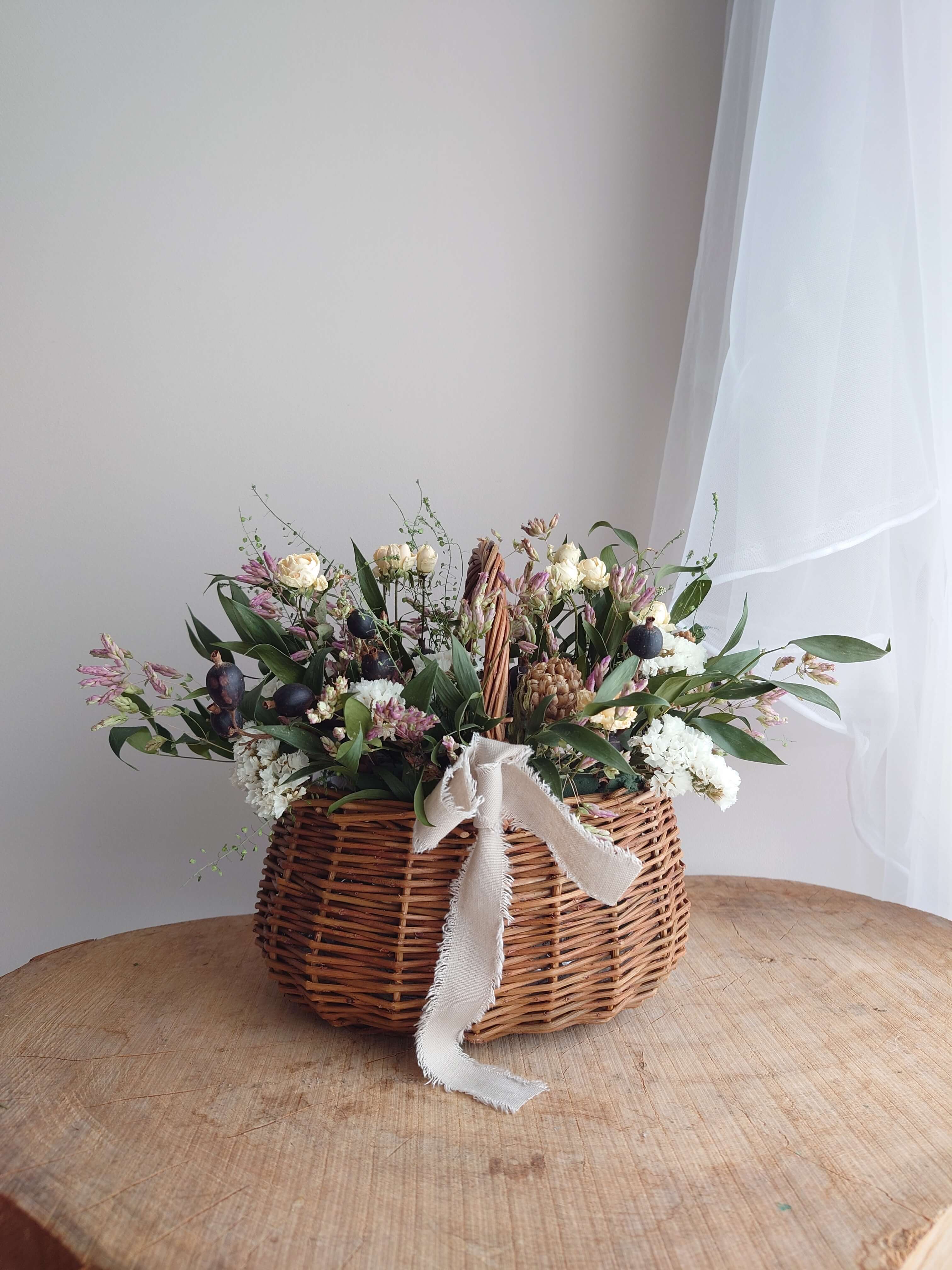 ドライフラワー バスケットアレンジメント ナチュラル インテリア ギフト