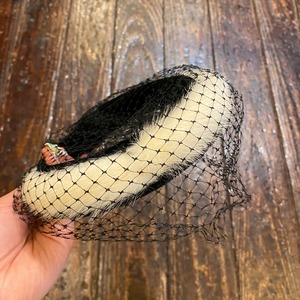 Vintage white mink × black tulle headdress