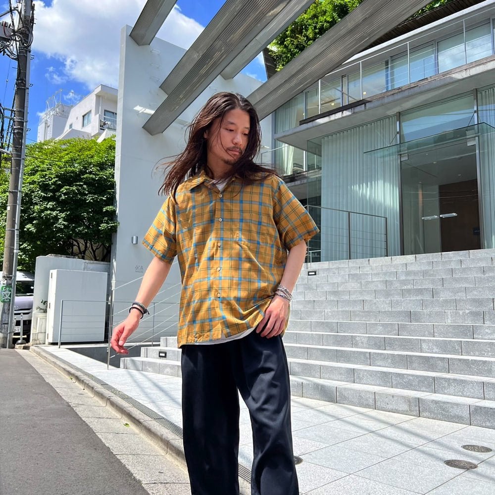Windsor] Vintage S/S Open Collar Plaid Shirt [1970s-] Vintage S/S