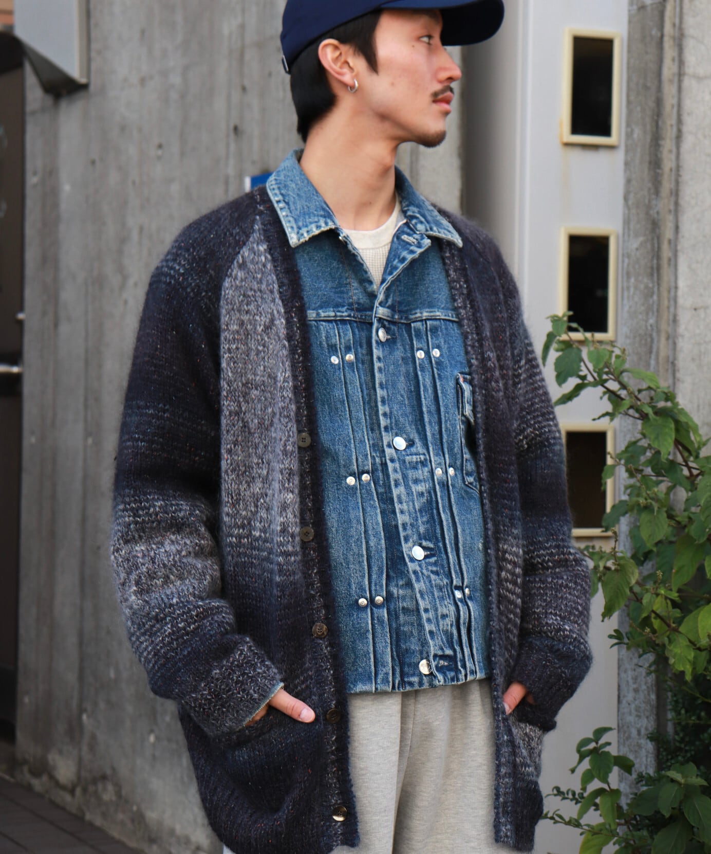 UNUSED / US2530 MOHAIR CARDIGAN (NAVY×GRAY) | AfterSchool