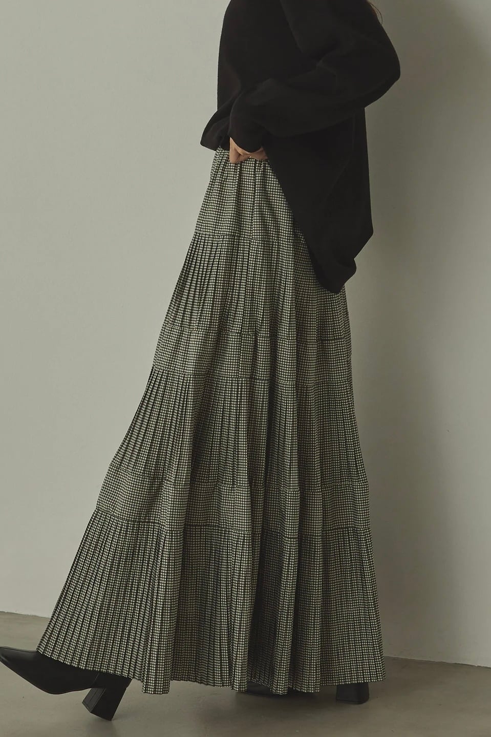 Pleats tiered skirt プリーツティアードスカート Check