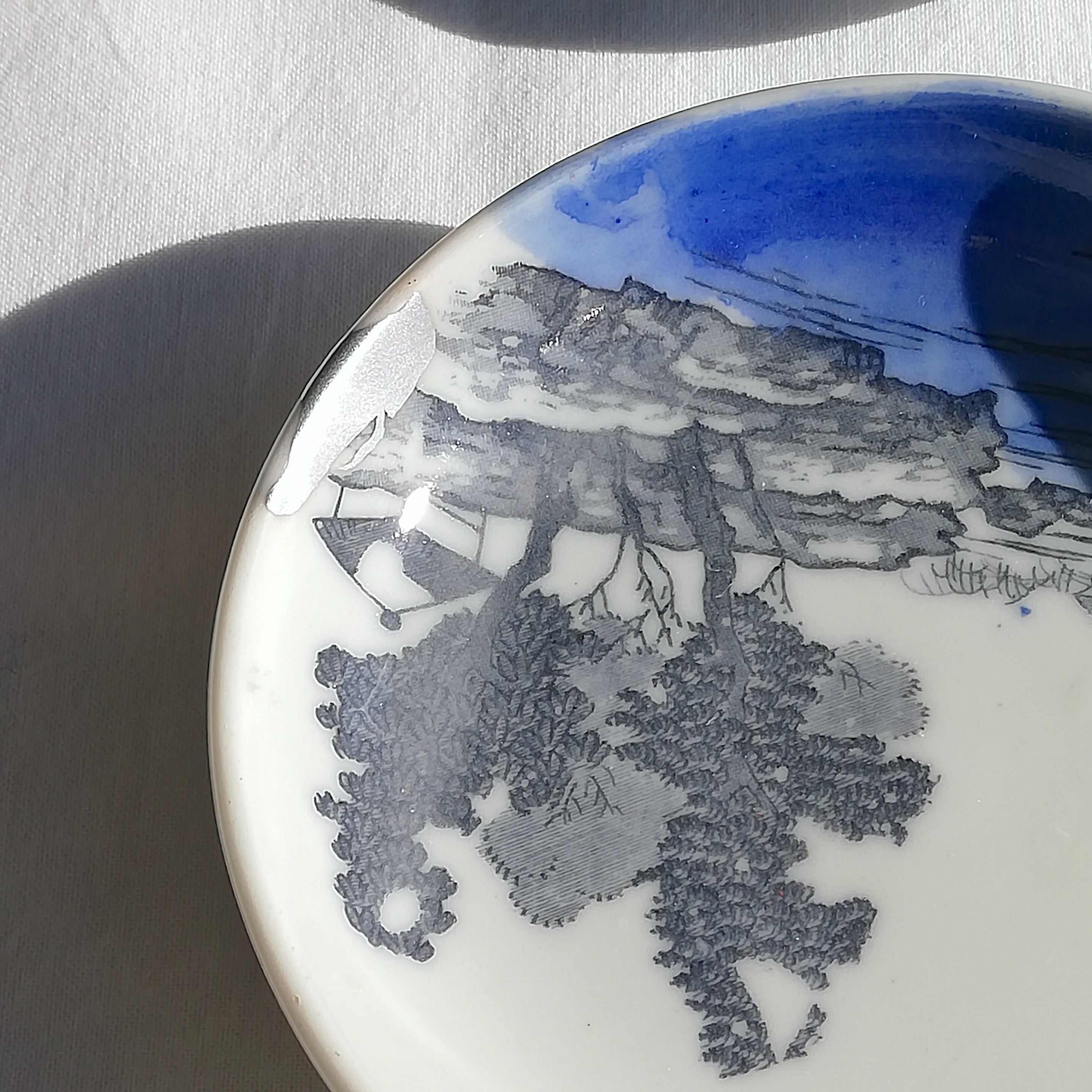 白釉リム皿｜金継ぎ修理済（一点もの）Kintsugi Repaired Plate（17cm