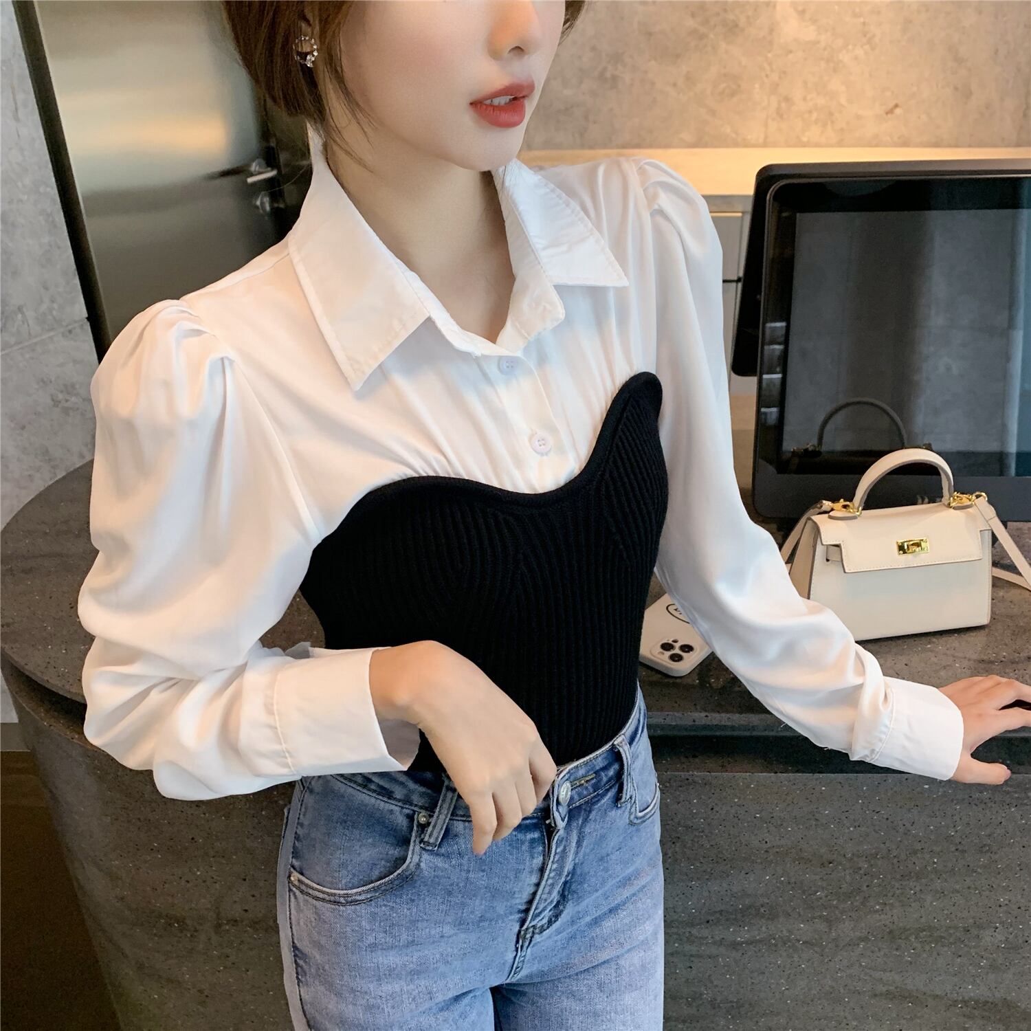 スプリングシャツ スリムレッド 春物 6Du_Shop_Women86195380475