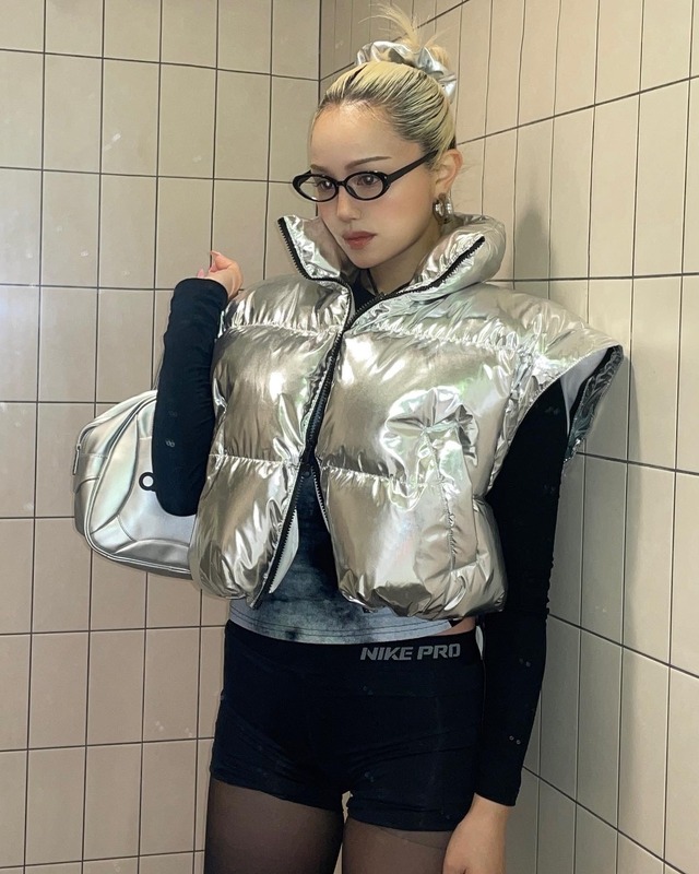 y3k silver puffer jacket&vest 2way