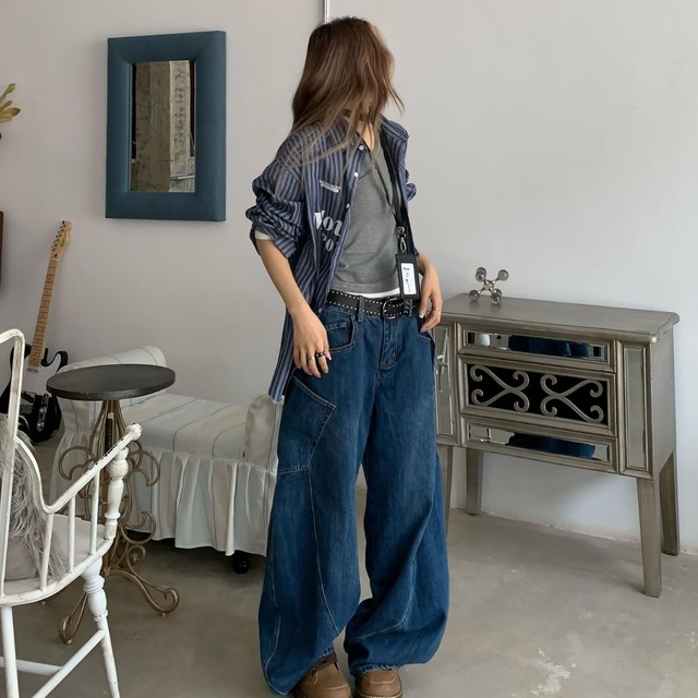 ストライプロゴオーバーサイズシャツ 2col   R00851