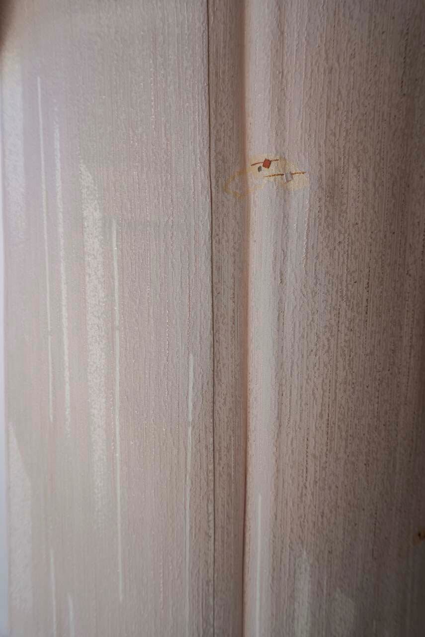 【袷】灰梅色地 斜め縞に扇文 附下げ