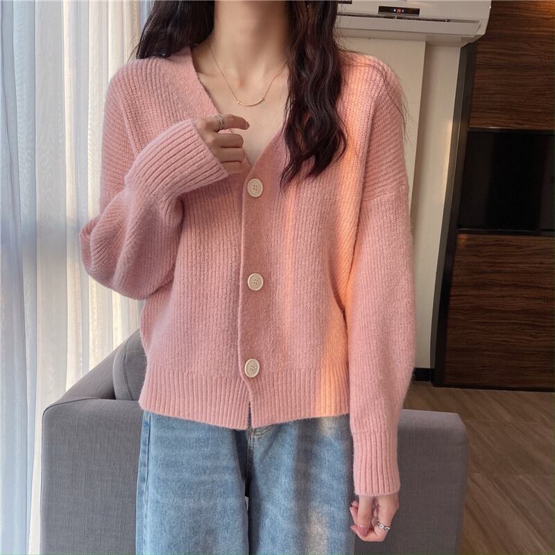 スプリングスタイルカーディガンジャケット ルーズセーター レディース ピンク 春物 試着室89103353695