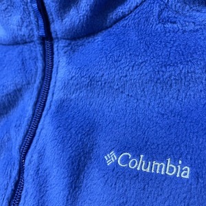 【Columbia】フリースジャケット ワンポイントロゴ  刺繍ロゴ パープル ジップアップ フルジップ XL コロンビア ライトアウター US古着