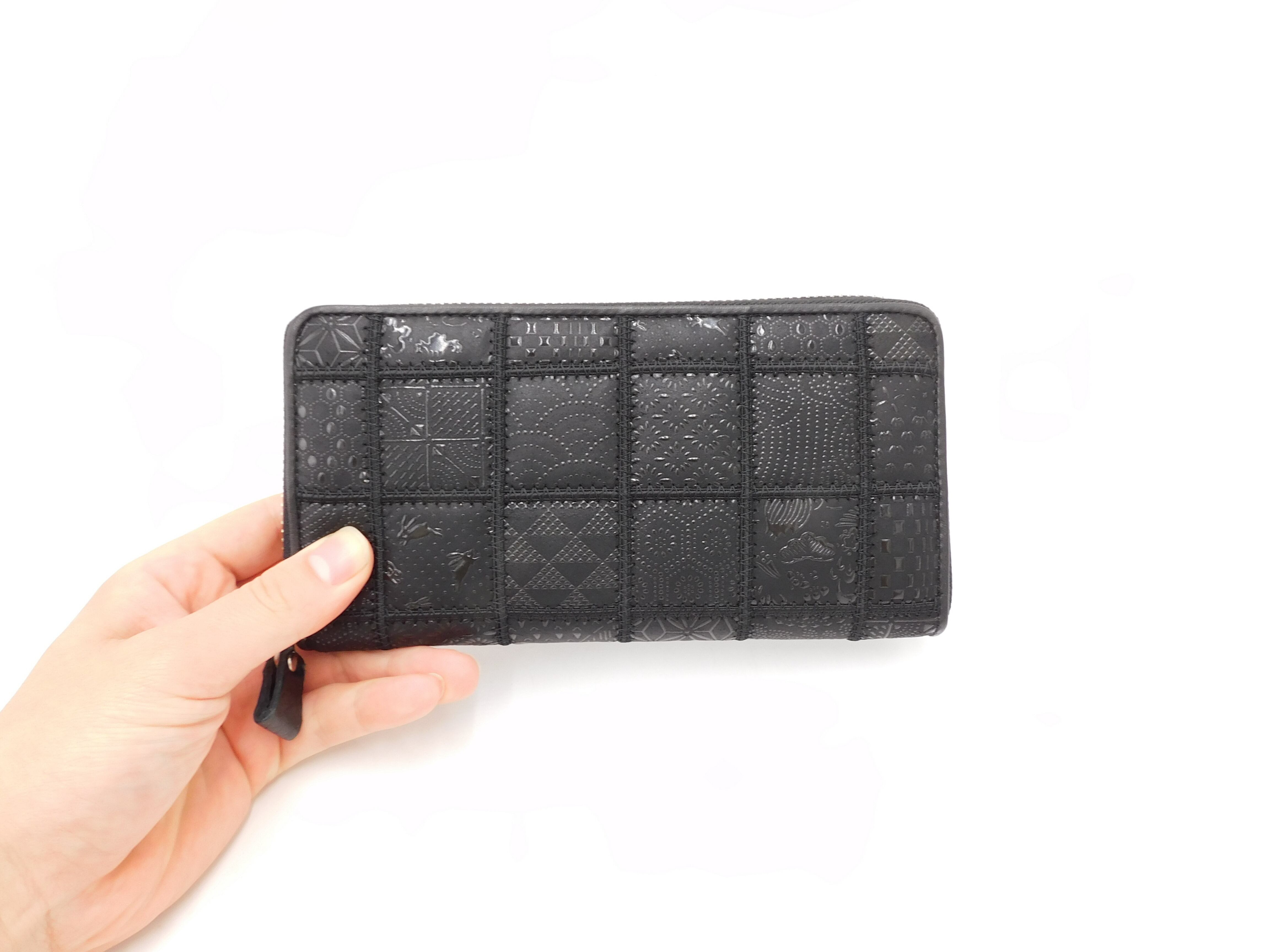 パッチワーク印傳 ラウンド長財布 ブラック | 浅草前川印傳