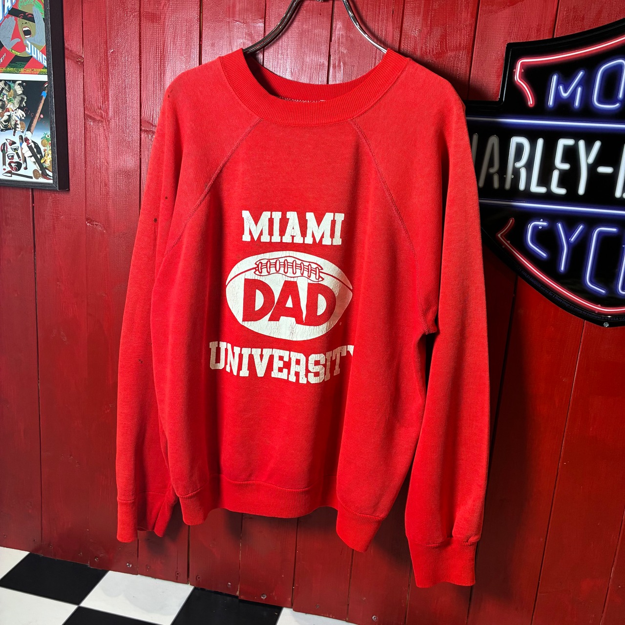 90s USA製 MIAMI DAD UNIVERSITY ラグランスウェット 赤 ビンテージカレッジ
