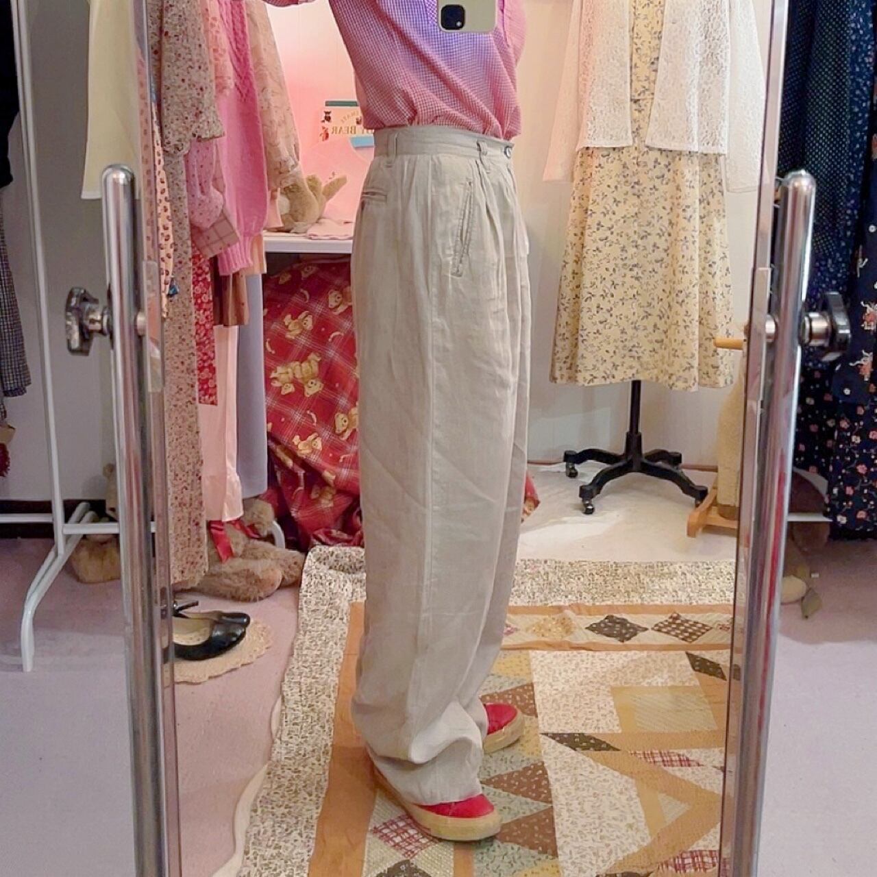 beige linen wide pants