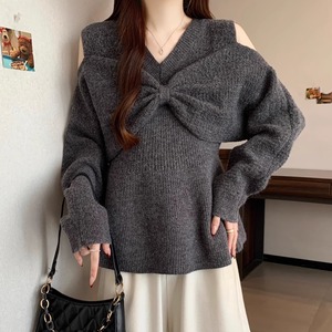 フロントリボンペプラムニットトップス ・74035