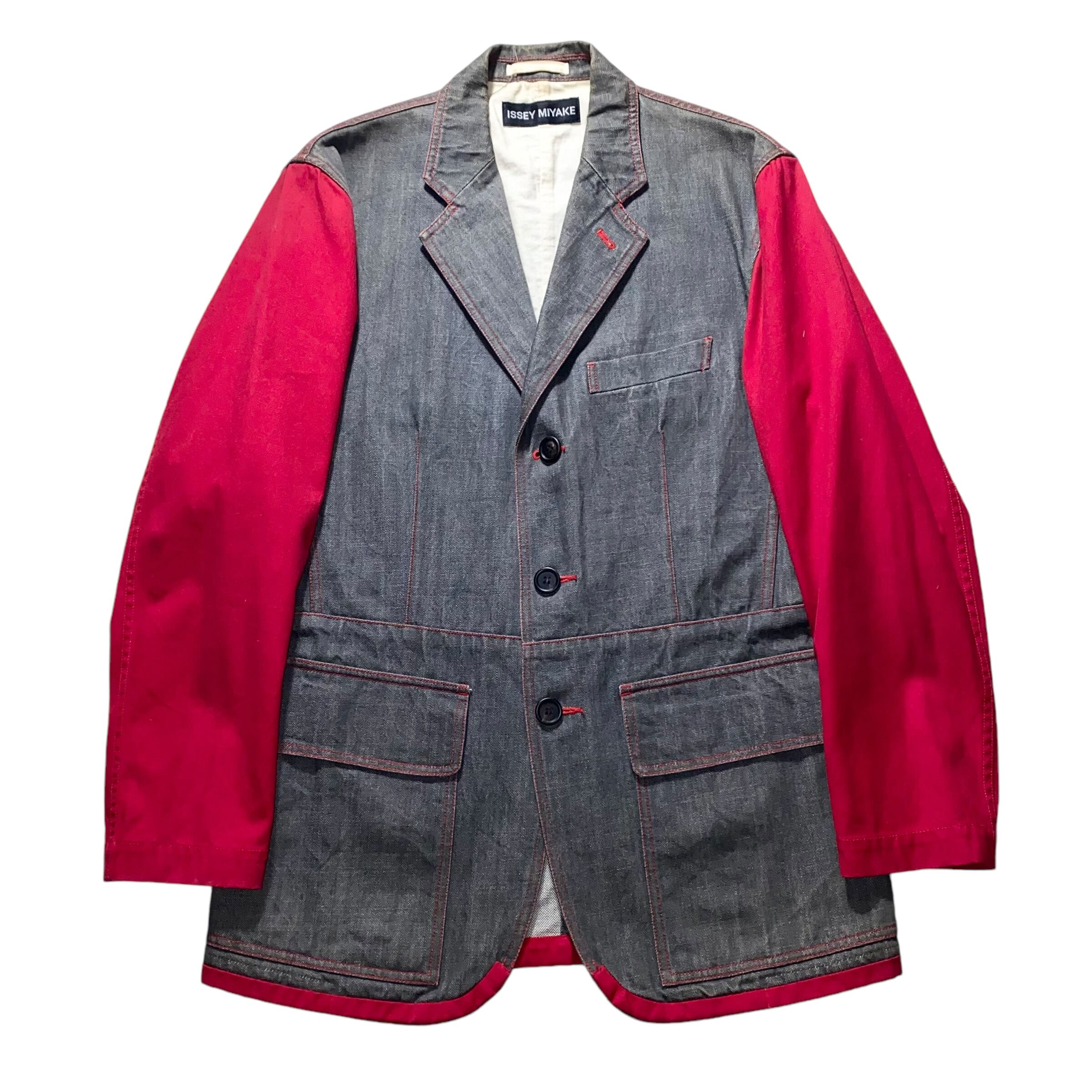 ISSEY MIYAKE テラードジャケットグレーと赤の幾何学模様[希少] 99aw イッセイミヤケメン ISSEY MIYAKE MEN カシミヤ100％ ニット