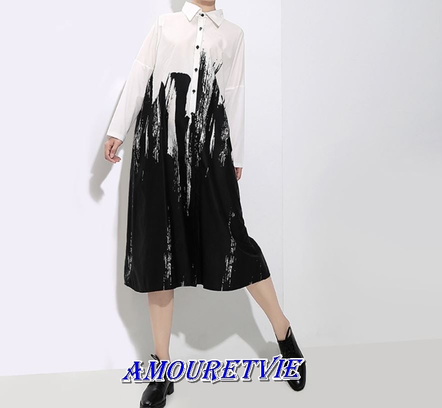 シャツワンピース ミディ丈 アシンメトリー 白 黒 ロングシャツ ワンピース モード系 ヴィジュアル系 150 Amouretvie 韓国系 モード系 個性的ファッションの通販サイト